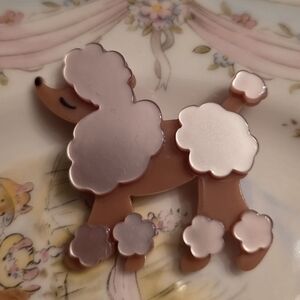 Sweet Acrylic Pink Poodle Brooch Pin